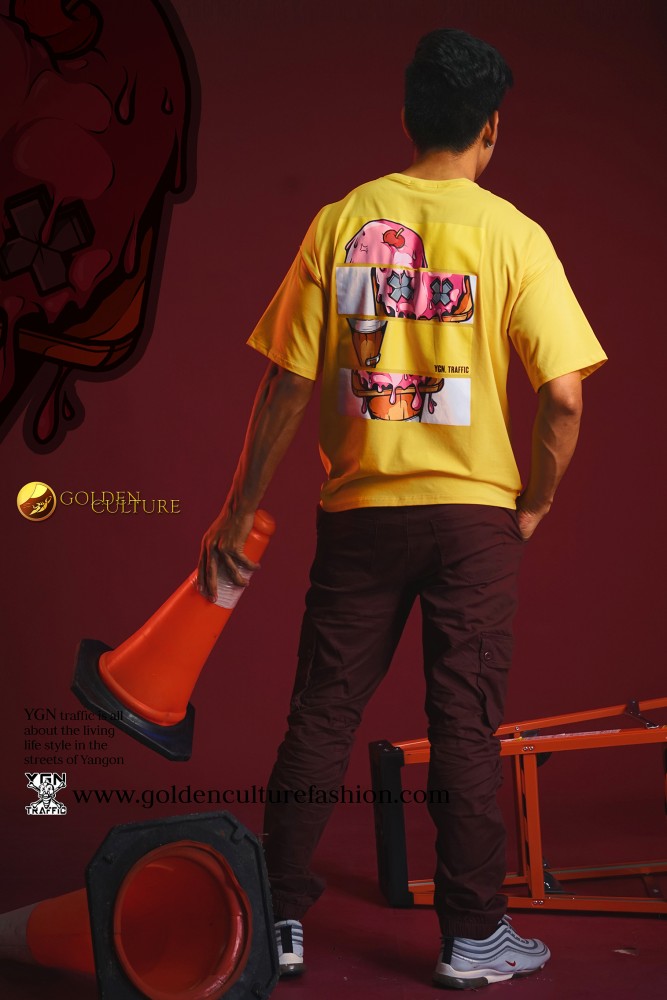 Ice-Cream Melt YGN Traffic Oversized T-shirt (Yellow)